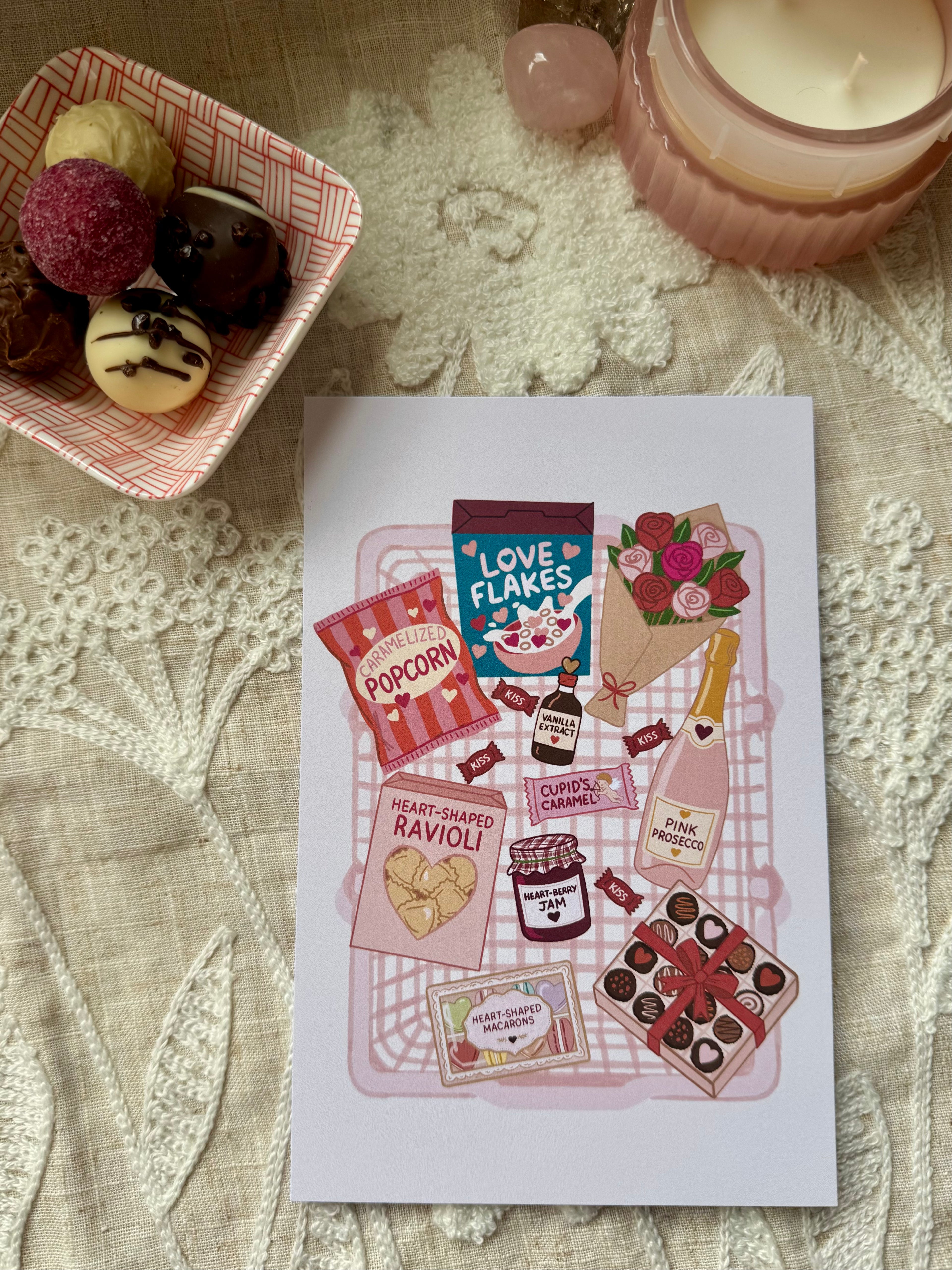 Valentine's Grocery Basket Art Print