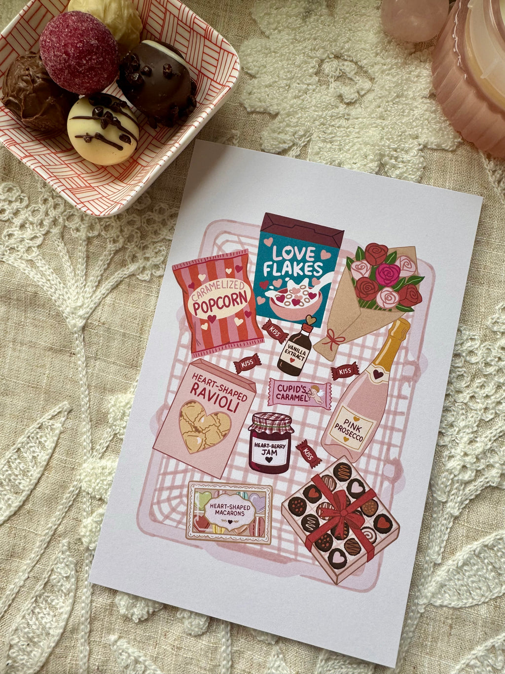 Valentine's Grocery Basket Art Print